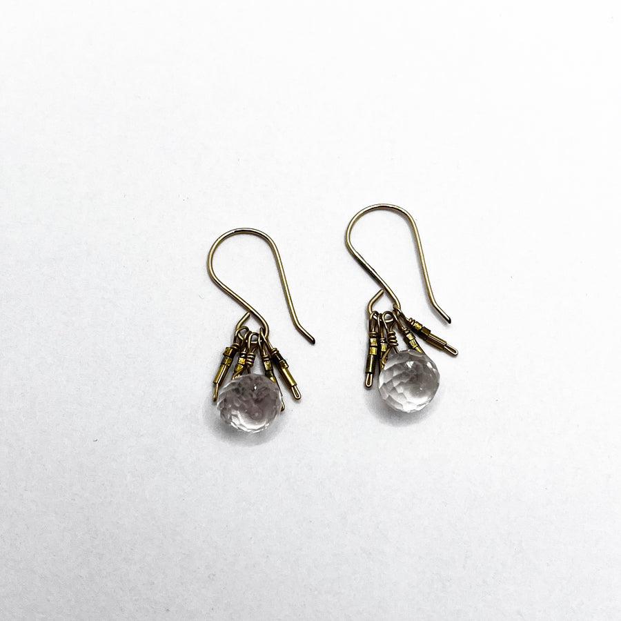 Clear Quartz and Gold Vermeil Beads on Gold Fill Wire Earrings