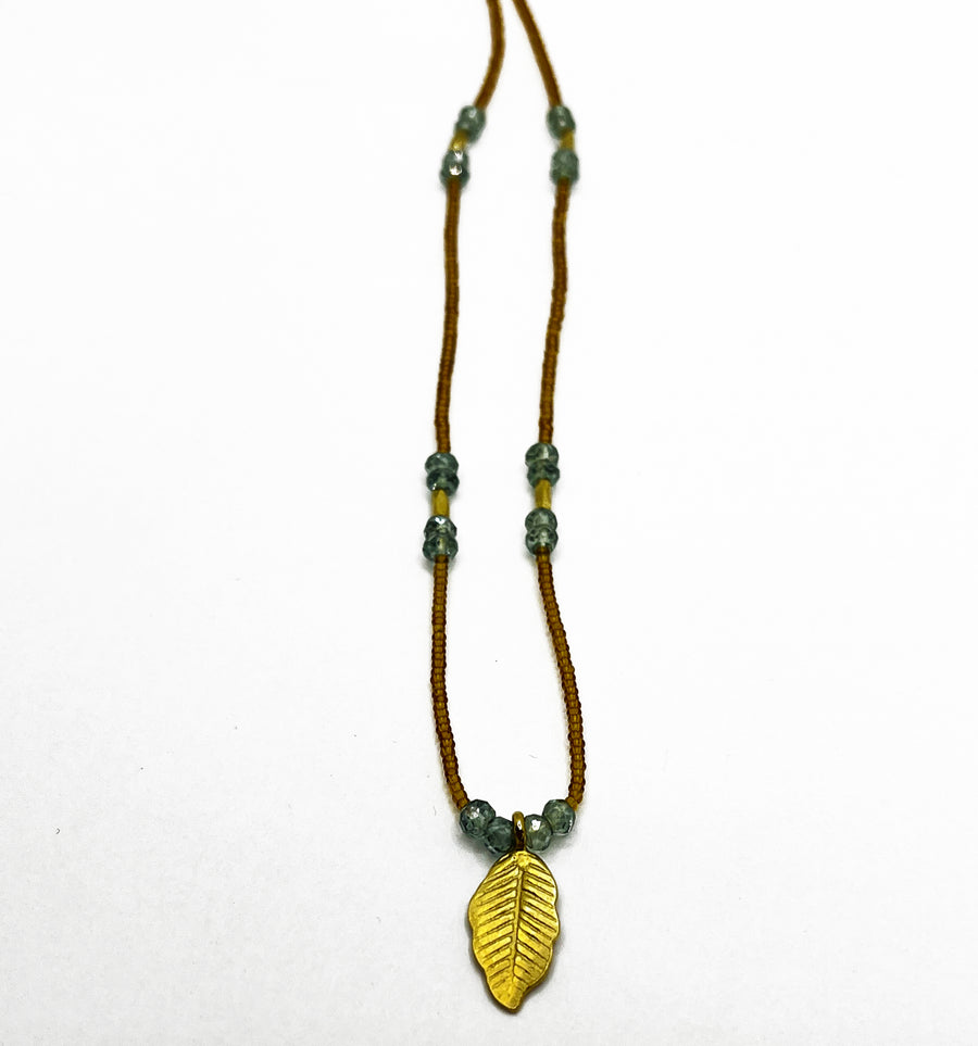 Debbie Fisher | Lt Amber seed, Mystic quartz and gold vermeil Beads with gold fill clasp necklace