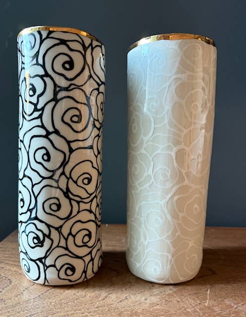 HSIEH CLAY | XL Handmade Ceramic Floral Tall & Wide Vase 22K Gold Accents