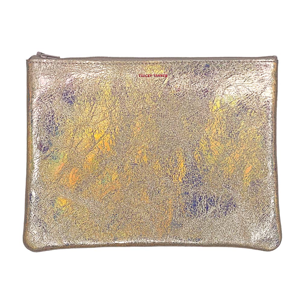 Large Zip Pouch: Hologram Golden