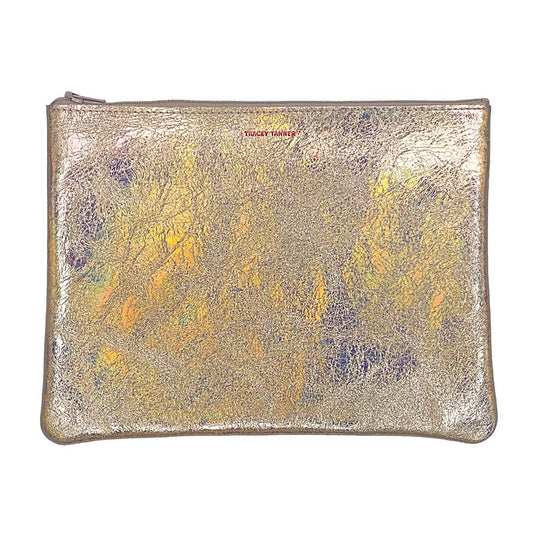 Large Zip Pouch: Hologram Golden
