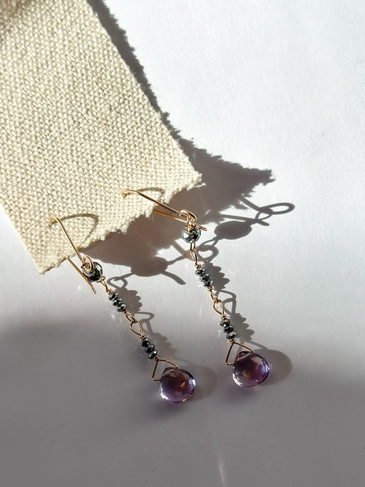 DEBBIE FISHER | Earrings of Pyrite and Pink Amethyst Beads