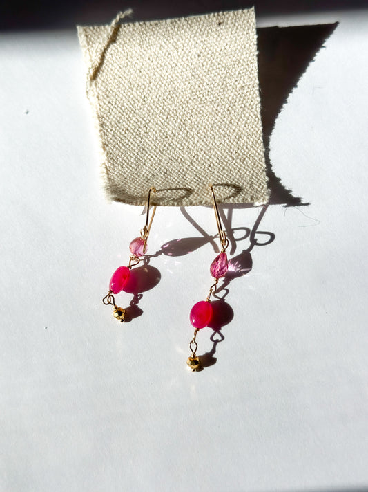 DEBBIE FISHER | Earrings of Pink Topaz, Ruby and Pyrite Beads