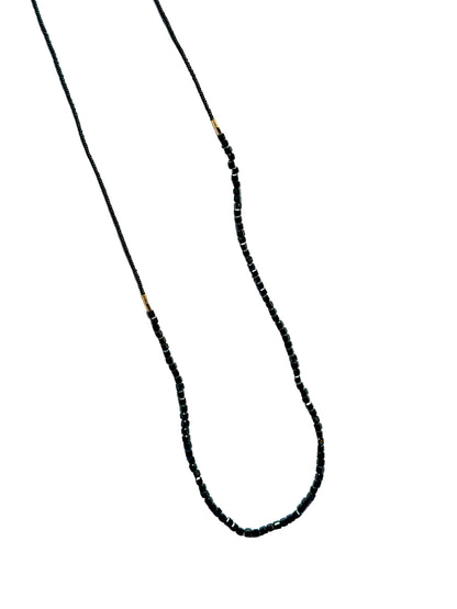 DEBBIE FISHER | Black Seed Necklace with Gold Vermeil and Black Onyx Beads in Center