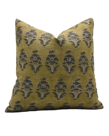 Elegant Block Print Thick Linen Pillow | Mor Mukut
