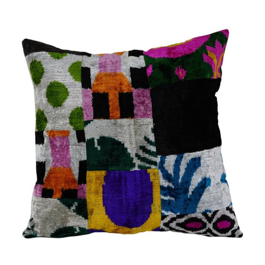 Ikat Velvet Patchwork Pillow | 20" x 20"
