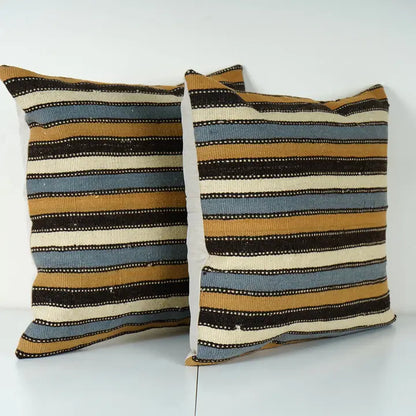 Blue and Yellow Vintage Kilim Pillow | 19"