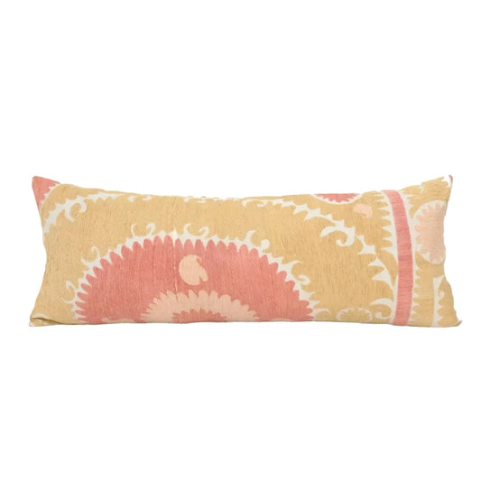 Yellow Suzani Large Pillow Fashioned from A Vintage Suzani | 16" x 40"