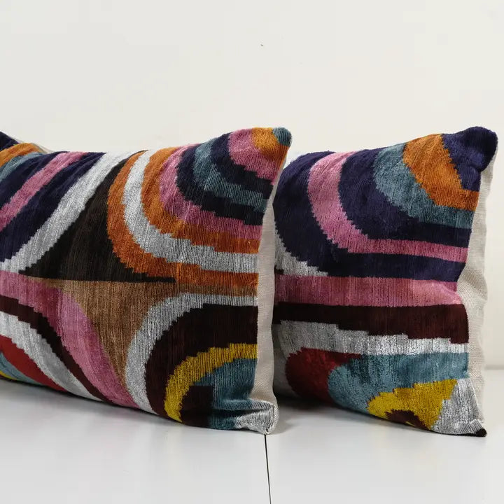 Multicolor Geometric Silk Ikat Pillow | 16" X 24"