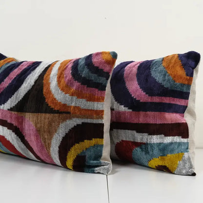 Multicolor Geometric Silk Ikat Pillow | 16" X 24"