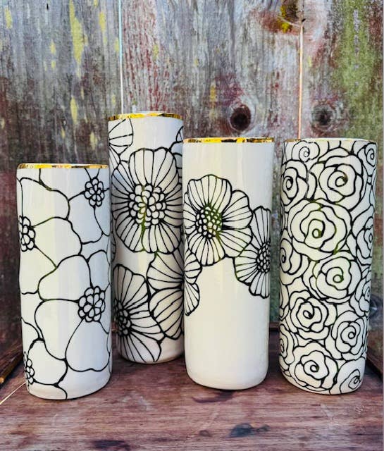 HSIEH CLAY | Handmade Ceramic Floral Tall & Wide Vase with 22K Gold