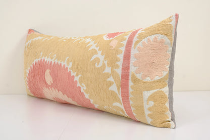 Yellow Suzani Large Pillow Fashioned from A Vintage Suzani | 16" x 40"