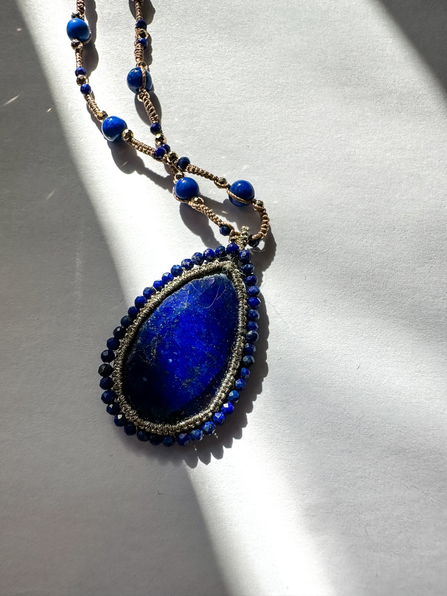 Danielle Welmond |  Necklace of Lapis & Gold Pyrite on silk cord