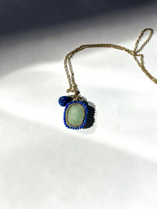 DANIELLE WELMOND | Caged Rectangle Aquamarine with Lapis Orbit Necklace