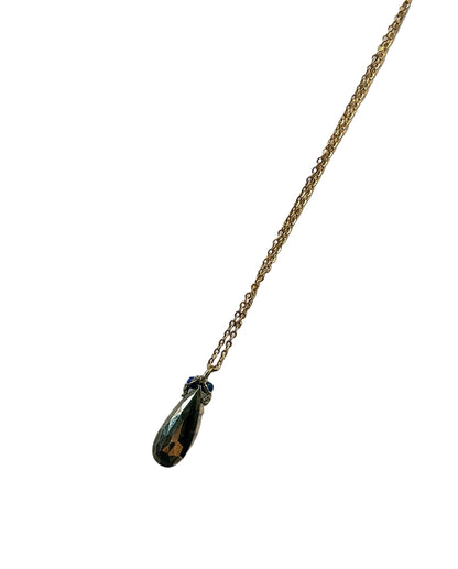 DANIELLE WELMOND | Pyrite Marquis Drop With Gold Cord and Black Spinel on Gold Plated Chain Necklace