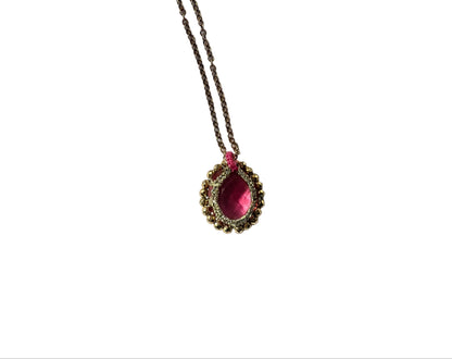 DANIELLE WELMOND | Caged Pink Quartz w/ Gold Cord and Gold Pyrite Necklace