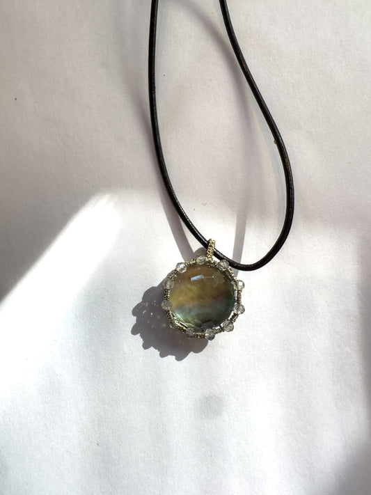 Danielle Welmond | Caged Mother of Pearl Doublet with Gold Cord and Dashes of Labradorite Necklace