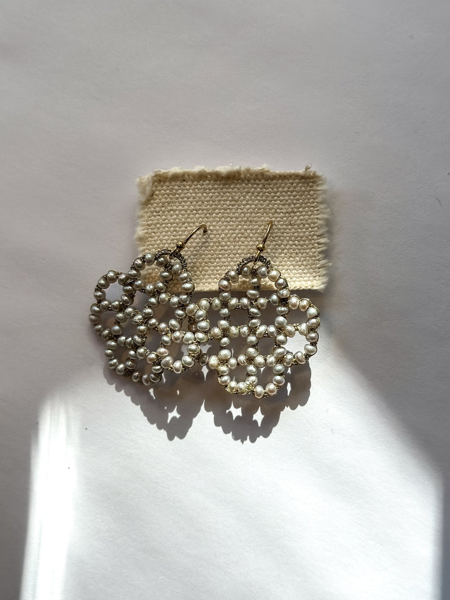 DANIELLE WELMOND |  Woven Gold Cord with Silver Pearls Earrings