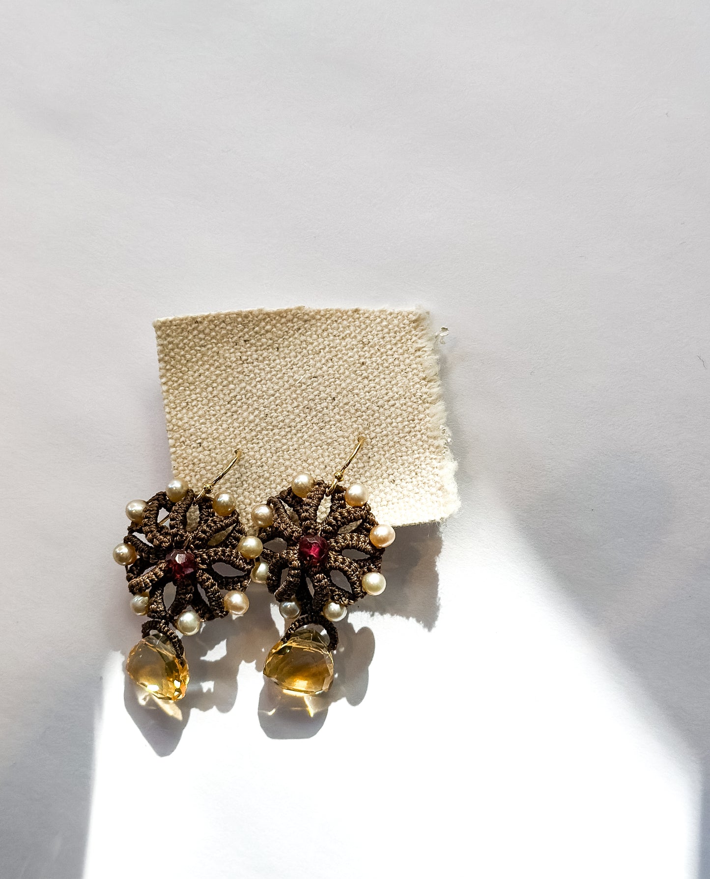 DANIELLE WELMOND | Woven Flower with Pearls, Garnet and Citrine Earrings