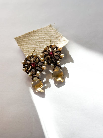 DANIELLE WELMOND | Woven Flower with Pearls, Garnet and Citrine Earrings