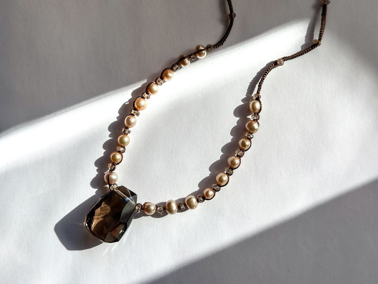 DANIELLE WELMOND |  Necklace of Brown Zircon, Pearls and Smokey Quartz