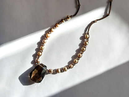 DANIELLE WELMOND |  Necklace of Brown Zircon, Pearls and Smokey Quartz