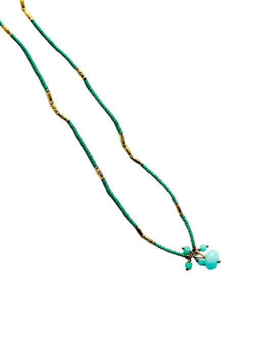 DEBBIE FISHER | Jade Glass Seed Beads, Gold Vermeil and Amazonite Bead Necklace