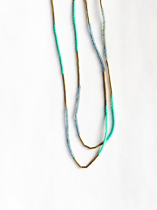 DEBBIE FISHER | Blue Seed Bead Double Necklace w/ Gold Fill