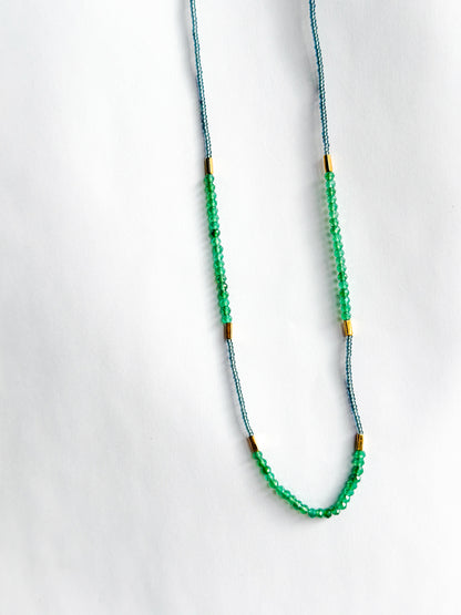 DEBBIE FISHER | Grey Glass, Gold Vermeil and Green Onyx Beads Necklace