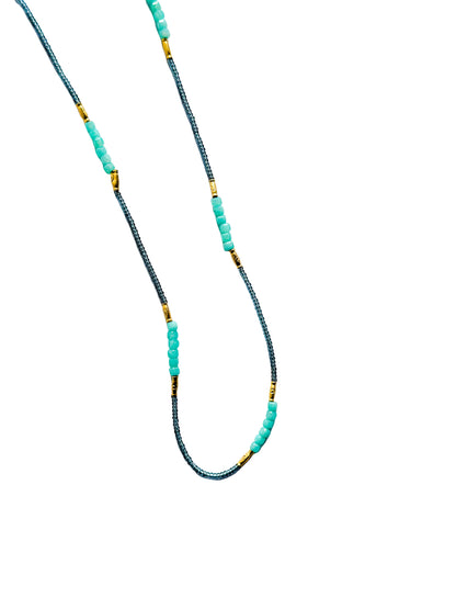 DEBBIE FISHER | Grey Seed, Gold Vermeil and Amazonite Beads with Gold Fill Clasp Necklace