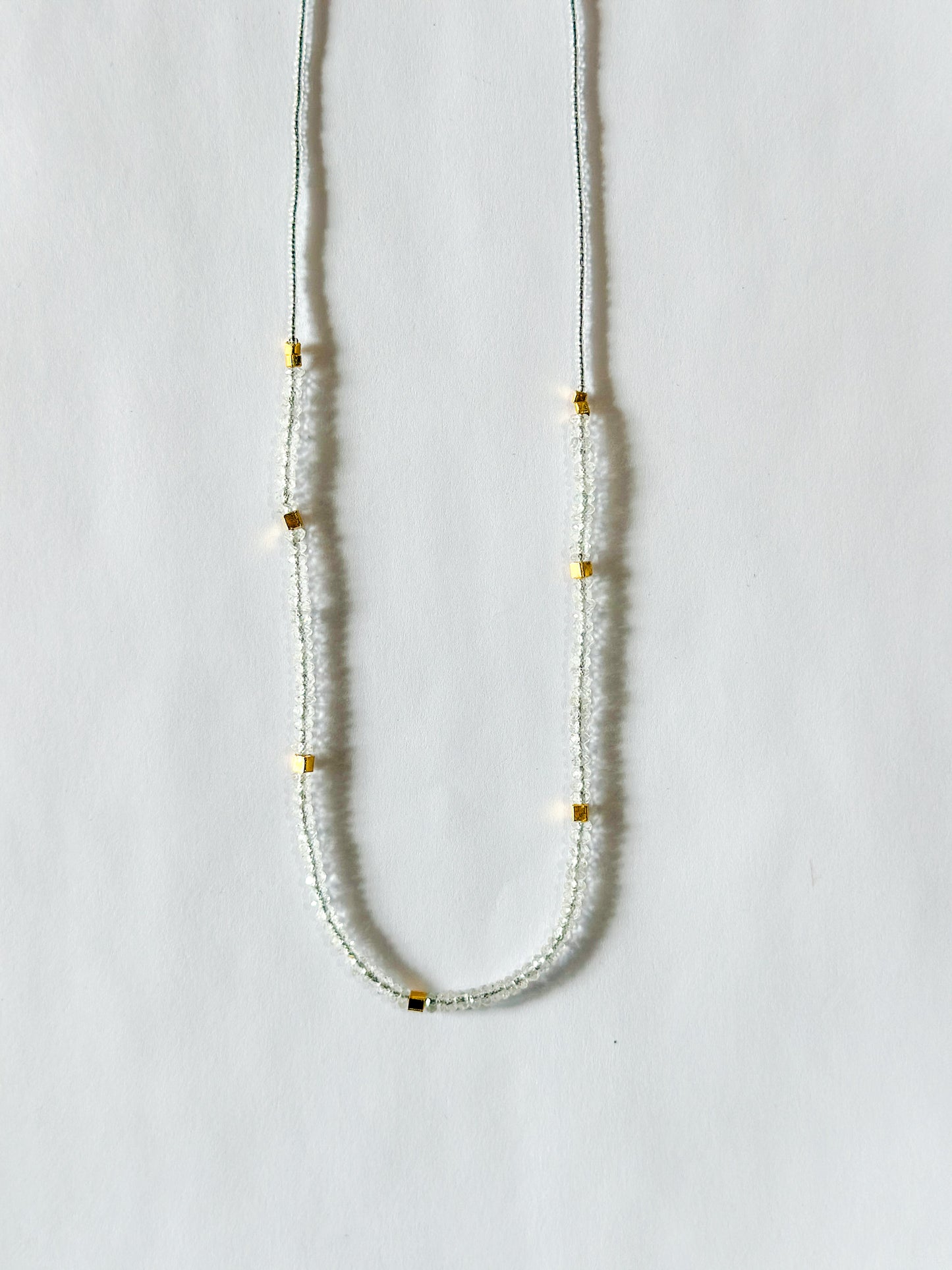 DEBBIE FISHER | Clear Seed, Moonstone and Gold Vermeil beads with Gold fill clasp necklace