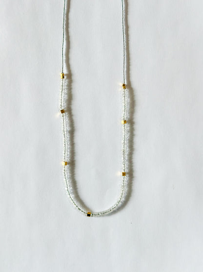 DEBBIE FISHER | Clear Seed, Moonstone and Gold Vermeil beads with Gold fill clasp necklace