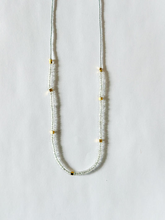 DEBBIE FISHER | Clear Seed, Moonstone and Gold Vermeil beads with Gold fill clasp necklace