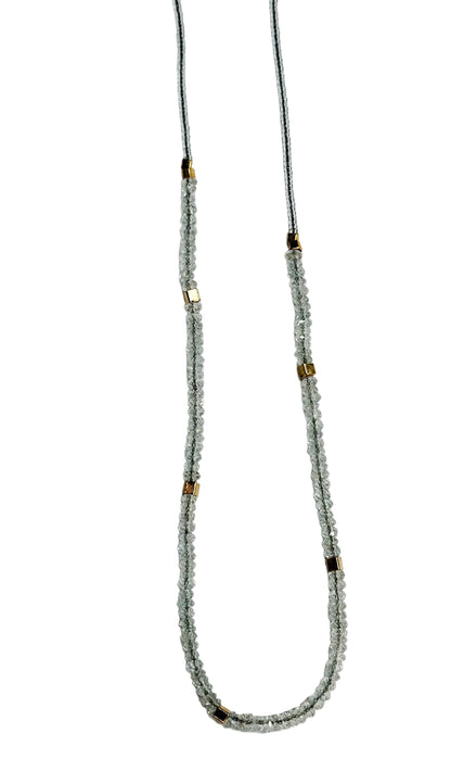 DEBBIE FISHER | Clear Seed, Moonstone and Gold Vermeil beads with Gold fill clasp necklace