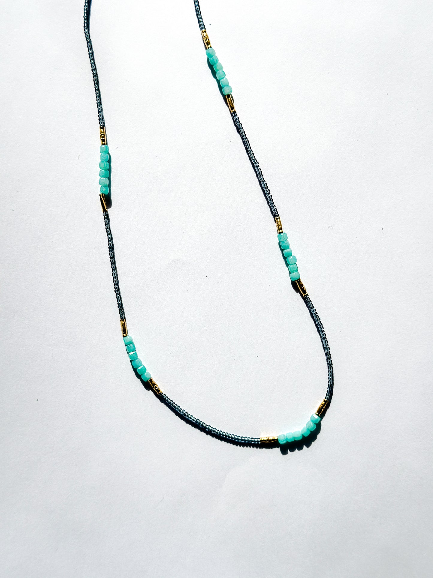 DEBBIE FISHER | Grey Seed, Gold Vermeil and Amazonite Beads with Gold Fill Clasp Necklace