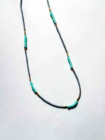 DEBBIE FISHER | Grey Seed, Gold Vermeil and Amazonite Beads with Gold Fill Clasp Necklace