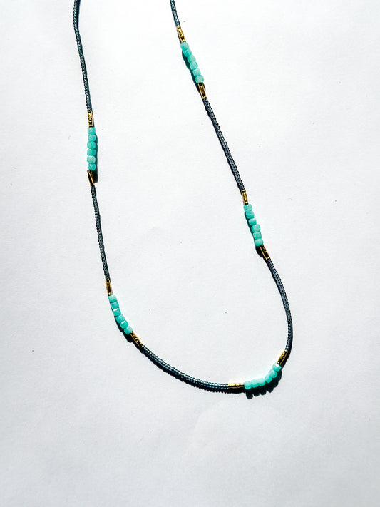 DEBBIE FISHER | Grey Seed, Gold Vermeil and Amazonite Beads with Gold Fill Clasp Necklace