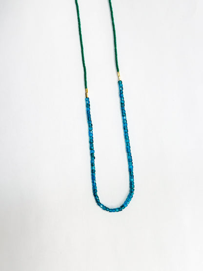 DEBBIE FISHER | Necklace of Jade Glass Seed Beads, Apatite and Gold Vermeil Beads