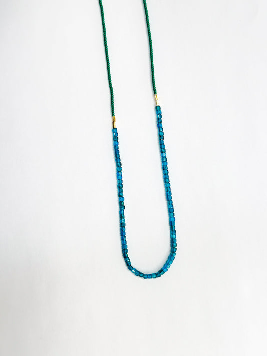 DEBBIE FISHER | Necklace of Jade Glass Seed Beads, Apatite and Gold Vermeil Beads