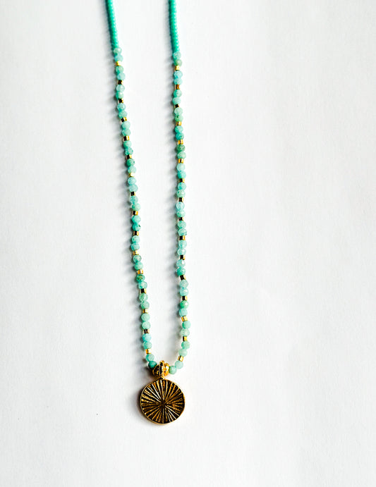 DEBBIE FISHER | Turquoise Seed, Gold Vermeil Necklace, Gold Circle Pendant