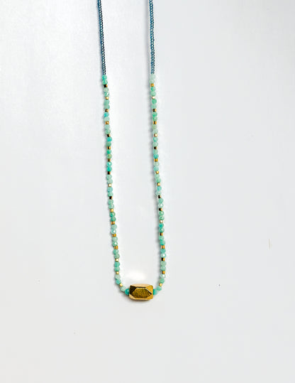 DEBBIE FISHER | Grey Seed, Gold Vermeil and Amazonite Beads w/ Gold Fill Clasp Necklace