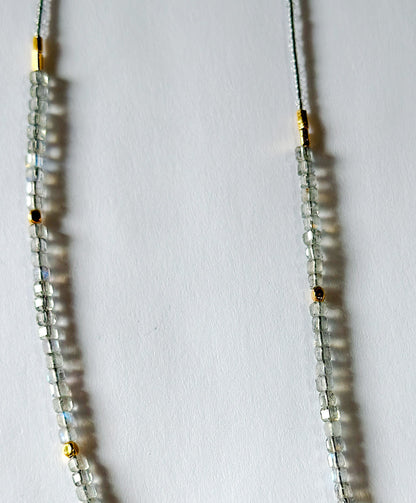 DEBBIE FISHER | Necklace of half Clear Glass Beads, half Clear seed beads, and Gold beads