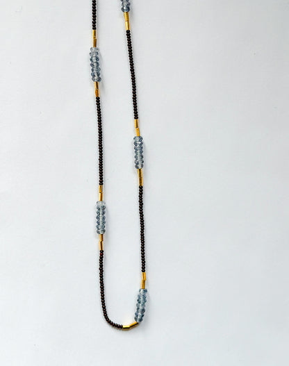 DEBBIE FISHER | Necklace Dark Brown Seed Beads, Iolite, and Gold Fill Beads