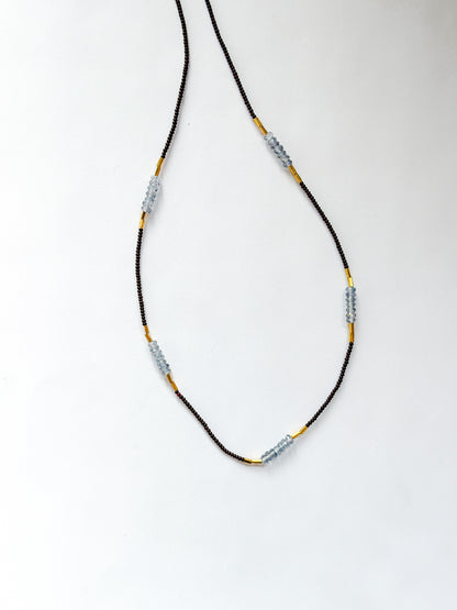 DEBBIE FISHER | Necklace Dark Brown Seed Beads, Iolite, and Gold Fill Beads