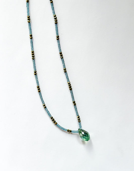 DEBBIE FISHER | Grey Seed, Pyrite and Mystic Quartz Drop Necklace