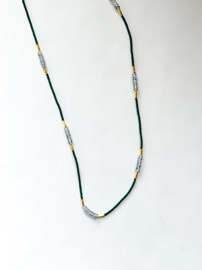 DEBBIE FISHER | Green Seed Beads with Gold Vermeil and Amethyst Beaded Necklace
