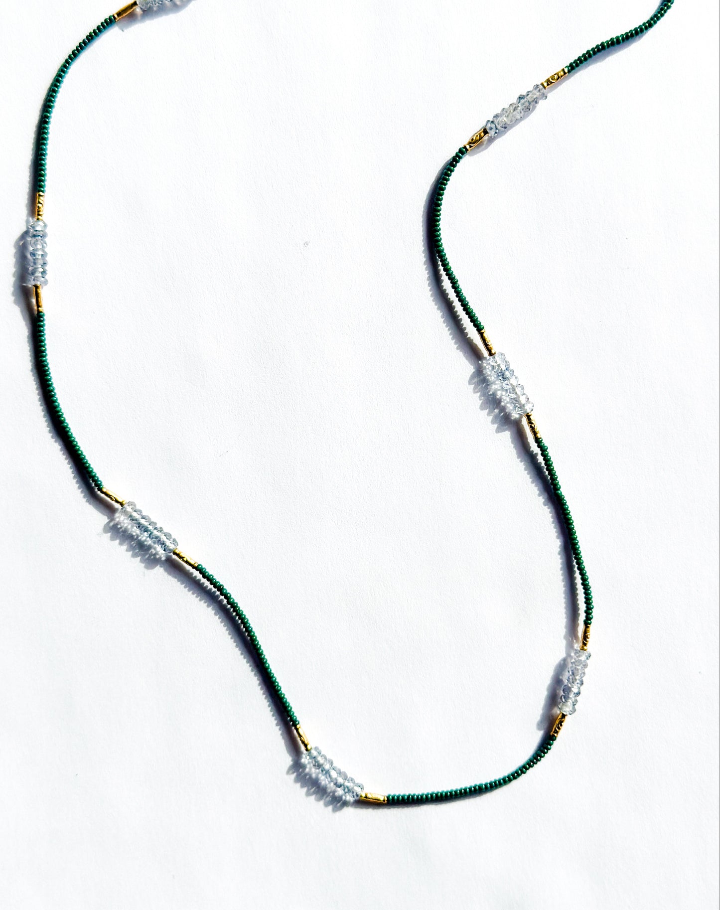 DEBBIE FISHER | Green Seed Beads with Gold Vermeil and Amethyst Beaded Necklace