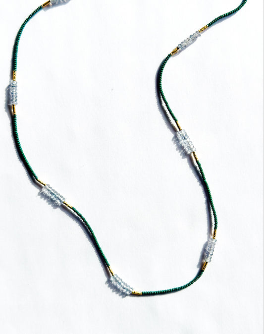 DEBBIE FISHER | Green Seed Beads with Gold Vermeil and Amethyst Beaded Necklace