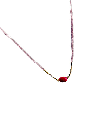 DEBBIE FISHER | Necklace of Pink Seed, Gold Vermeil, and Ruby Beads