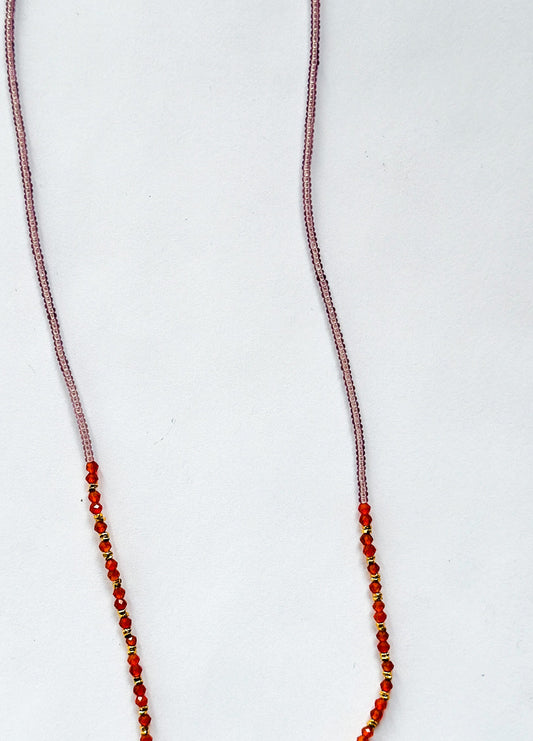 DEBBIE FISHER | Clear Pink Seed, Carnelian and Gold Vermeil Bead Necklace